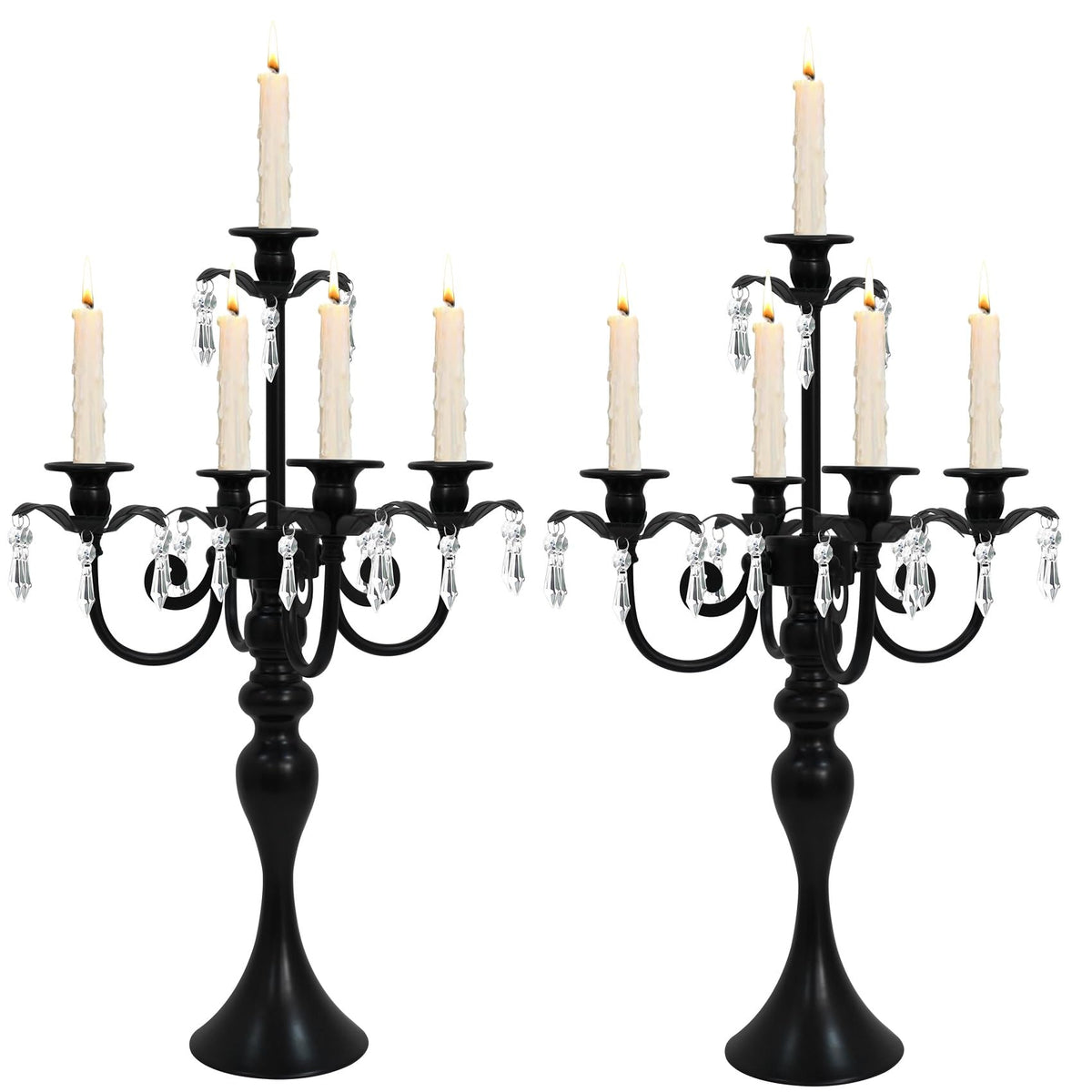 2Pcs Candelabras Centerpieces for Tables, 20" Tall Candlestick Holder for Taper Candles, 5 Arm Crystal Candelabra Candle Holder for Wedding Centerpiece Decor Party Event Reception Decoration (Black)