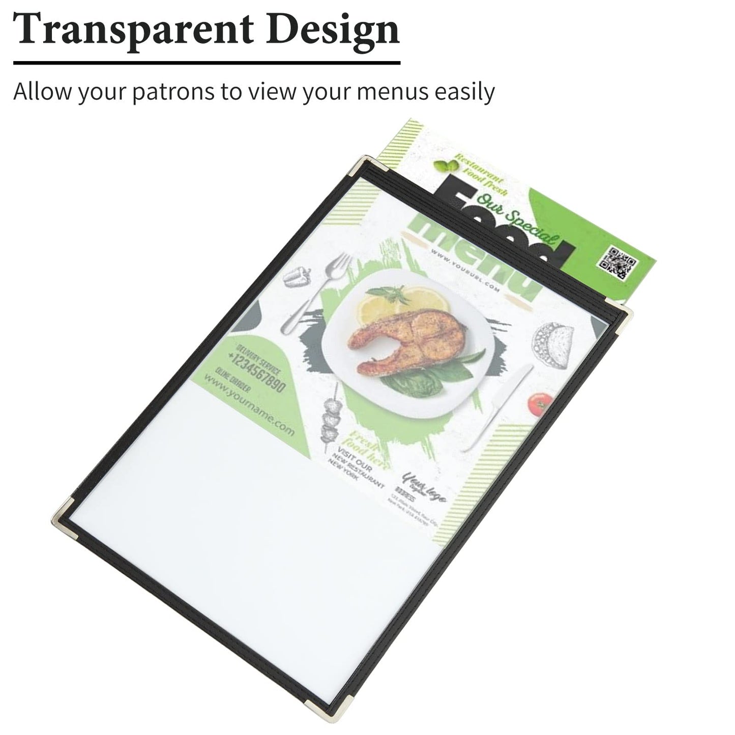 FVIEXE 12PCS 8.5 x 14 Inch Menu Covers Single Page 2 View, Transparent Restaurant Menu Holder for Restaurant Bar Cafe (Black)