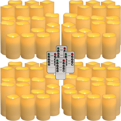 YOROXRG Set of 72 Waterproof Outdoor Flameless Candles, LED Candles with 4 Remote and Timer,(H 4" 5" 6" x D 2.2"),for Halloween Wedding Festiv