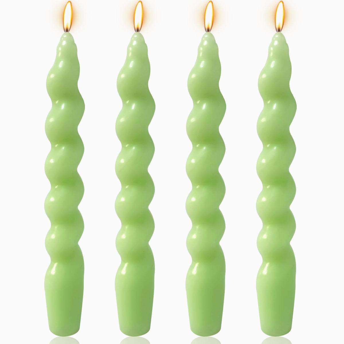 4 Pack 7 Inch Sage-Green Spiral Taper Candles, Unscented Dripless Fat Twisted Candlesticks for Home Décor Party and Celebrations