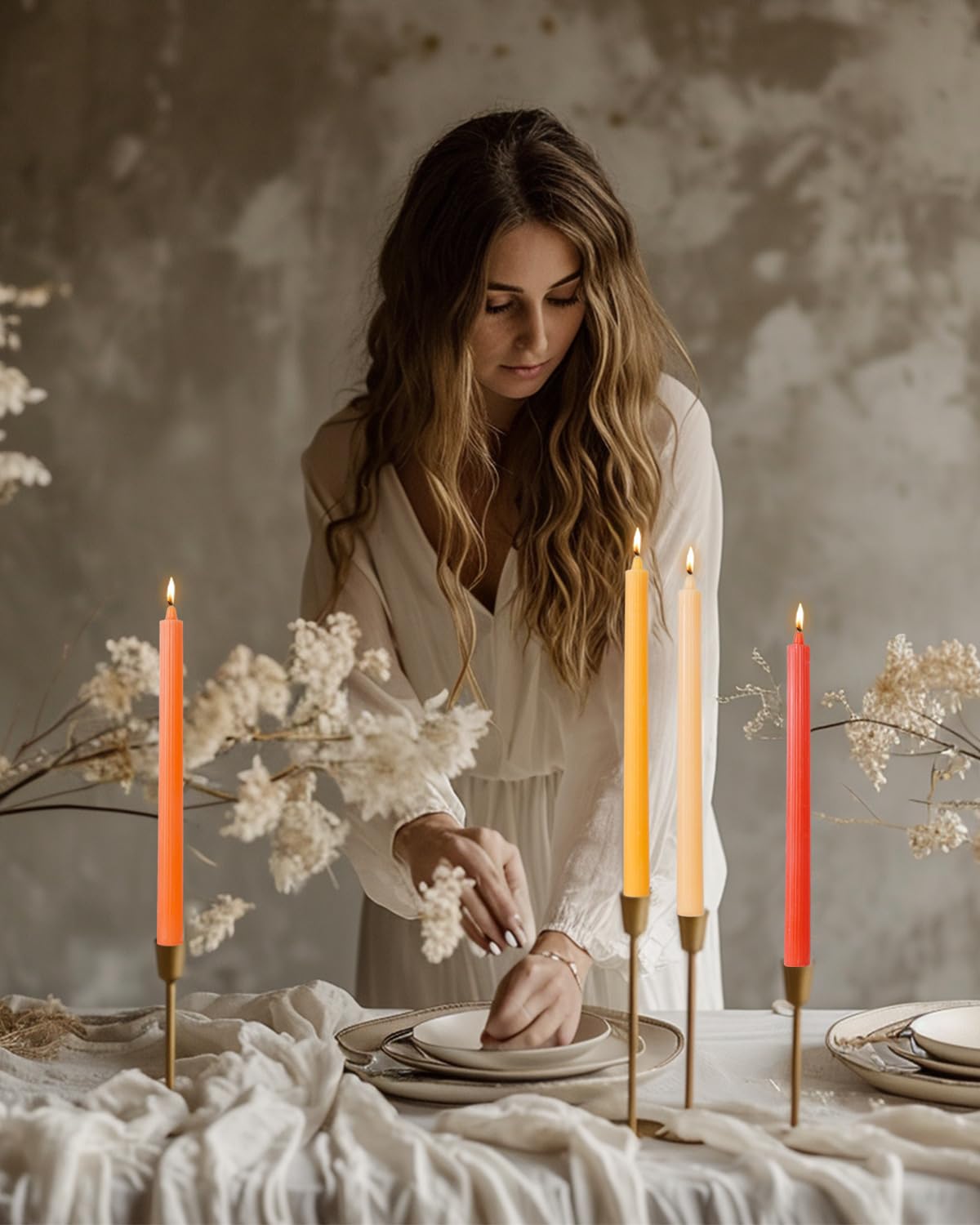LPUSA Orange Taper Candles 10.5 inch Pastel Candle Sticks Unscented Driples Tapered Candle Ideal as Dinner Candles Smokeless Long Burning,Set of 12