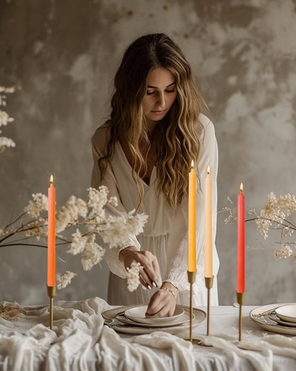 LPUSA Orange Taper Candles 10.5 inch Pastel Candle Sticks Unscented Driples Tapered Candle Ideal as Dinner Candles Smokeless Long Burning,Set of 12