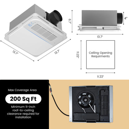 LIVSGREE 5-IN-1 Bathroom Exhaust Fan with Heater 1600W & 3CCT LED Light & Humidity Sensor, & Bluetooth Speaker, 170 CFM, 6-RGB, 1.5 Sone Quiet Ceiling Bath Fan With Remote Control for Bathroom Heating