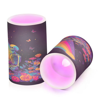 ALAZA Flameless Candles with Remote Timer,Rainbow Skull Battery Operated Candles Set of 2 LED Tea Lights Flickering Pillar Votive Candles for Indoor Outdoor Decor