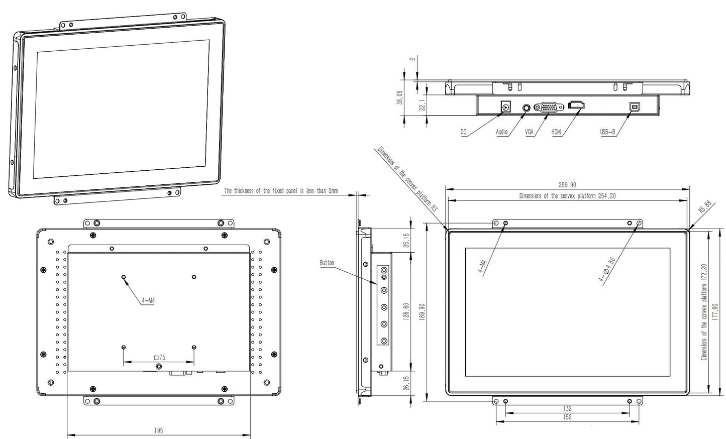 RIUIIN 10.1 Inch Industrial Open Frame Touch Monitor, 10-Point Multi-Touch Industrial Display,1280x800 Resolution Waterproof,VESA+Panel Mount, for Kiosk, Automation, POS,Vending.