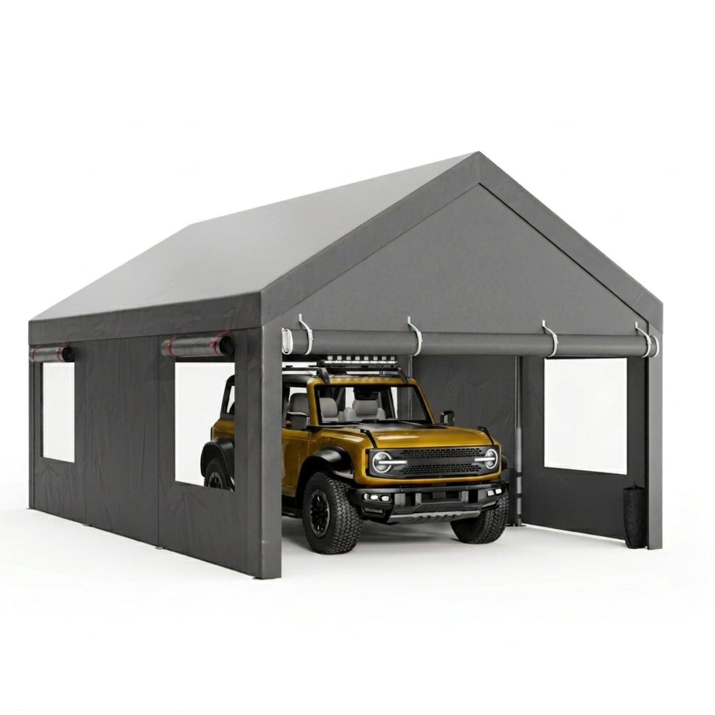 Nuturelly 10x20 FT Carport, Heavy Duty Carport Canopy with Roll-up Windows, Portable Garage with Removable Sidewalls & Doors, Car Canopy with All-Season PE Tarp for Car, Truck, Boat, Gray