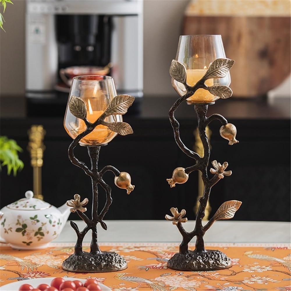 Candlesticks Home Creative candle holder Ornaments Retro Table Decoration Metal Glass Candle Holder Decorative candle holder(Large)