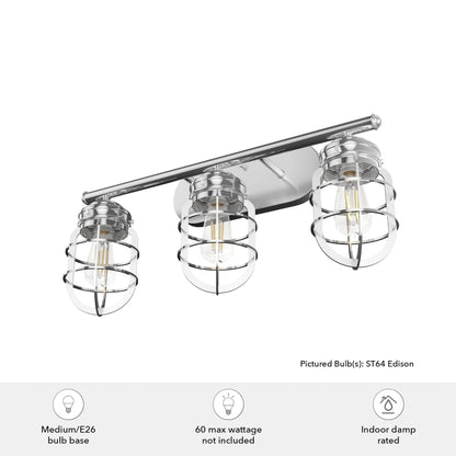 Hunter - Starklake 3-light Chrome, Medium Size Vanity Light, Dimmable, for Bedrooms, Kitchens, Foyers, Bathrooms - 19051