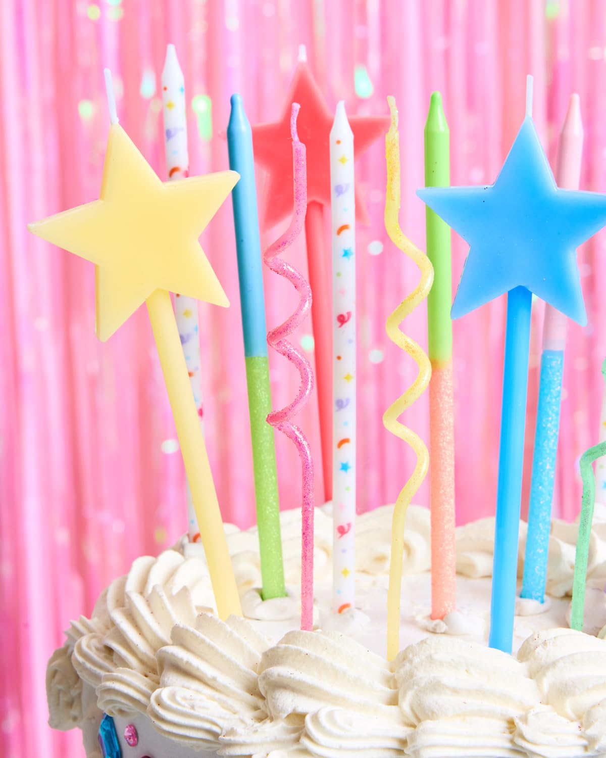 xo, Fetti Fun Novelty Birthday Candles - 14 Piece Set | Star Shaped, Glitter, Pastel Rainbow, Party Decorations, Celebrations, Sparkle, Unique Candles