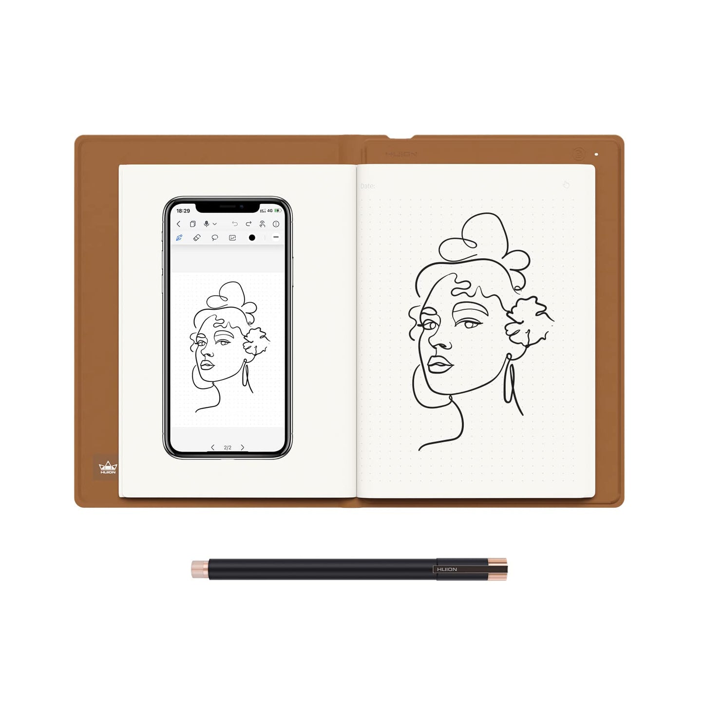 HUION Note 2-in-1 Digital Notebook Drawing Tablet With Battery-free Pen, Bluetooth Wireless Paper Tablet Electronic Writing Pad for Note-taking, Digital Art & Meeting, Refillable A5 Notepad, 9.5x7inch