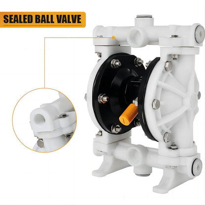 Air Operated Double Diaphragm Pump QBK-15 1/2 inch Outlet 12 GPM Pneumatic Transfer Max 115 PSI Industrial Use for Chemical Waste Oil Dual Diaphram PTFE Nitrile Rubber by Plastic and Stainless Steel