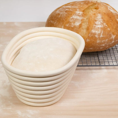 Saint Germain Bakery Premium Round Bread Banneton Basket with Liner - Perfect Brotform Proofing Basket for Making Beautiful Bread (10 inch Oval)