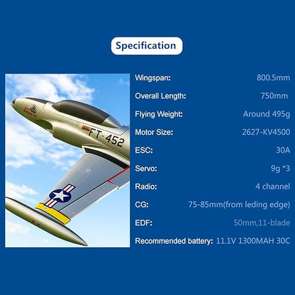FAIR RC Arrows Rc Jet Plane Hobby RC Plane Remote Control Jet 50mm T-33 EDF Jet with Vector Flight Stabilization System PNP (No Battery no Charger no Radio)