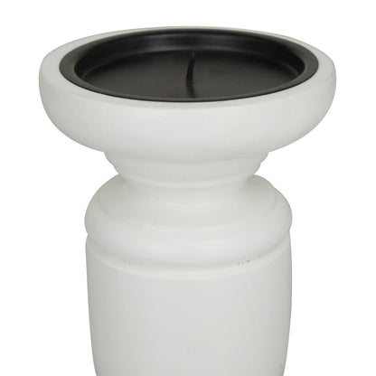 Deco 79 Mango Wood Turned Style Pillar Candle Holder, Set of 3 10", 8", 6"H, White