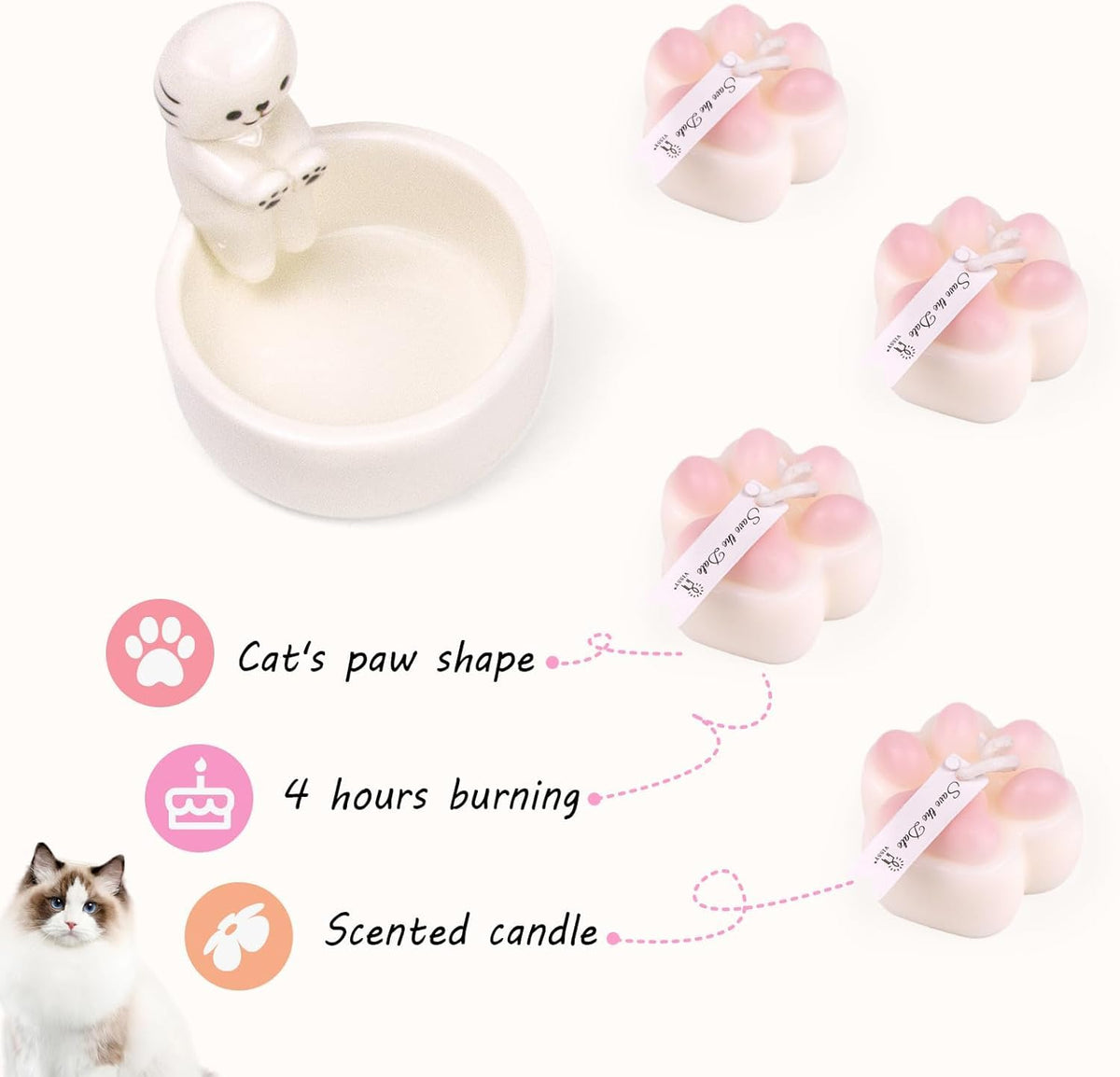 ProNature Cat Candle Holder, Ceramic Candlestick for Cute Candles - Ideal Gift for Cat Lovers, Women on Birthday or Housewarming, Perfect for Cozy Home Decor in Bedroom & Living Room