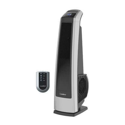 Lasko High Velocity Oscillating Tower Fan, 3 Powerful Speeds, Timer, Adjustable Directional Louvers, Remote Control, For Bedroom, Basement, Garage Use, Black/Silver, 35", U35120