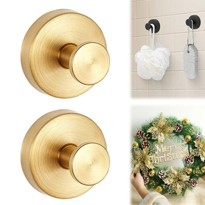 LECDOA Suction Cup Hooks for Wreaths on Glass, 2025 New Model No-Drill Suction Cup Hooks, Wreath Hangers for Front Doors, Metal Towel Hooks for Showers Bathrooms Mirrors (2, Gold)