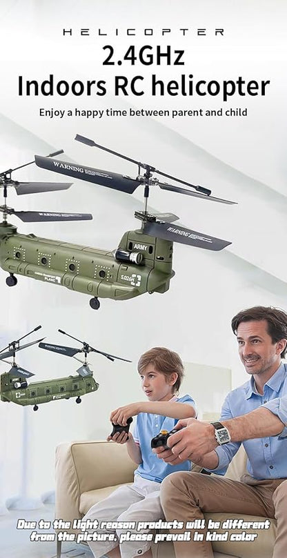 RC Helicopter S026H Dual-Rotor Transport Aircraft 2.4G 3CH Remote Control Military Aerocraft Model (RTF Version/Army Green)