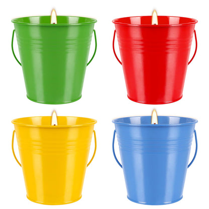 4 Pack 12oz Citronella Scented Candles, Colorful Metal Bucket Candles with Handle, Smokeless Clean Burning Candles for Home, Patio, Camping & Outdoor Gatherings
