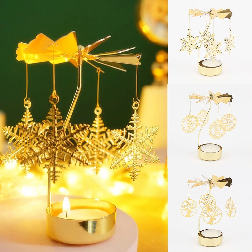 Eforcase Rotary Gold Angel Tea Lights Candle Holder - Spinning Romantic Candlestick Ornament for Wedding, Party, Christmas, Home Decoration