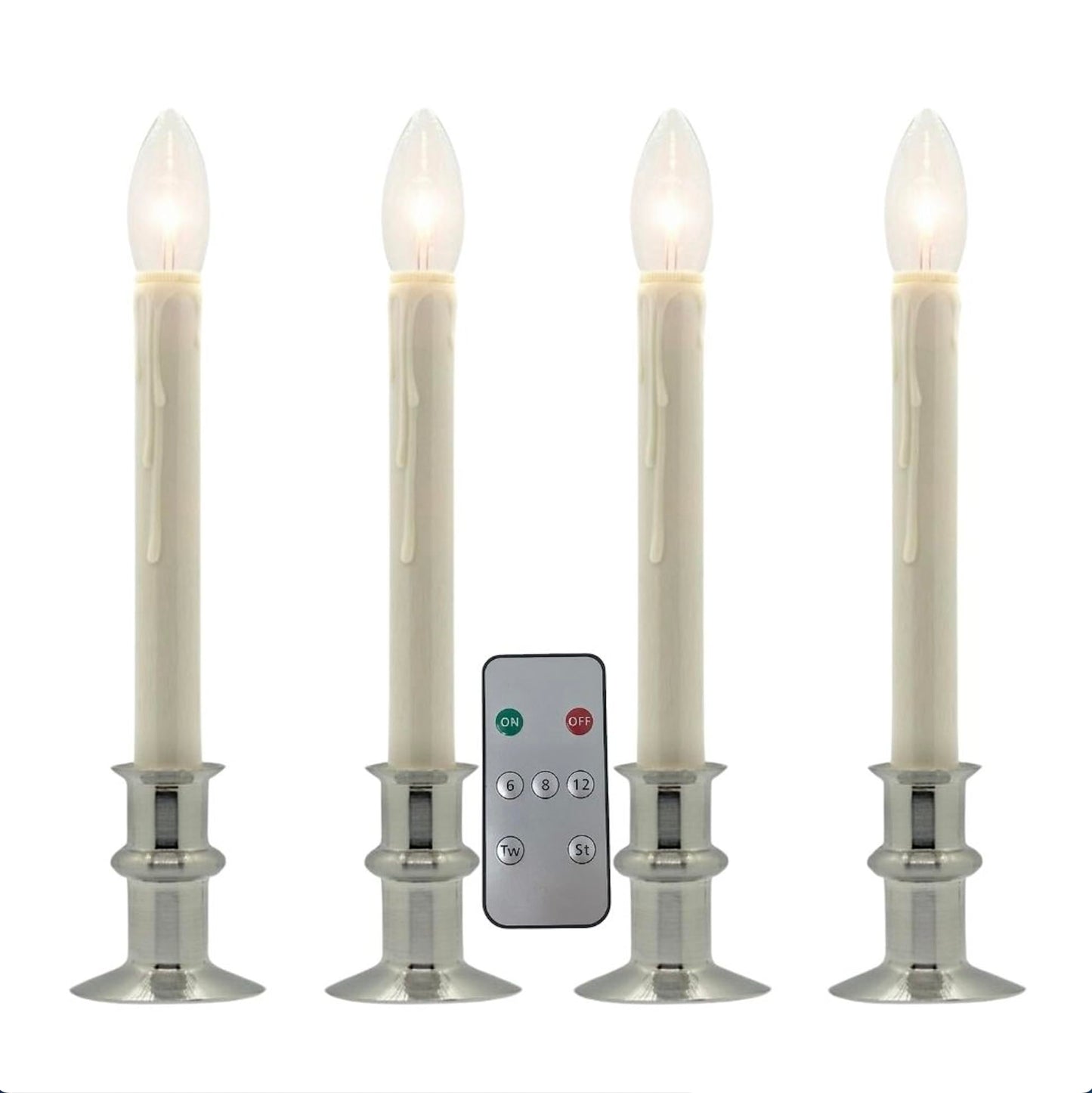 Celestial Lights Set of Four Battery Operated Remote Programmable Window Hugger Candle for Narrow Window Sills Daily Timer Choose 6, 8, or 10 Hours Flicker or Steady (Brushed Nickel)