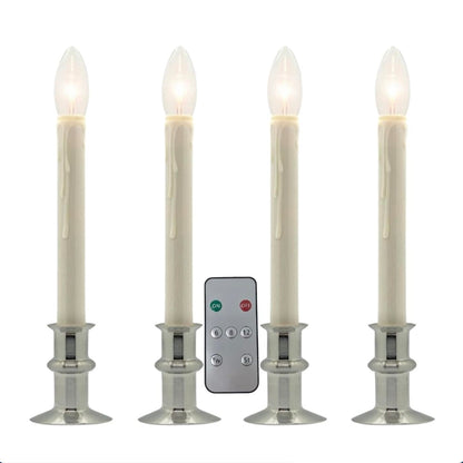 Celestial Lights Set of Four Battery Operated Remote Programmable Window Hugger Candle for Narrow Window Sills Daily Timer Choose 6, 8, or 10 Hours Flicker or Steady (Brushed Nickel)