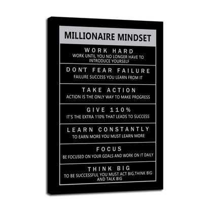 Inspirational Entrepreneur Proverbs Millionaire Mindset Inspirational Canvas Wall Art Motivational Painting Poster Print Artwork Office Decoration Company Studio Frame Ready to Hang[12''W X 18''H]