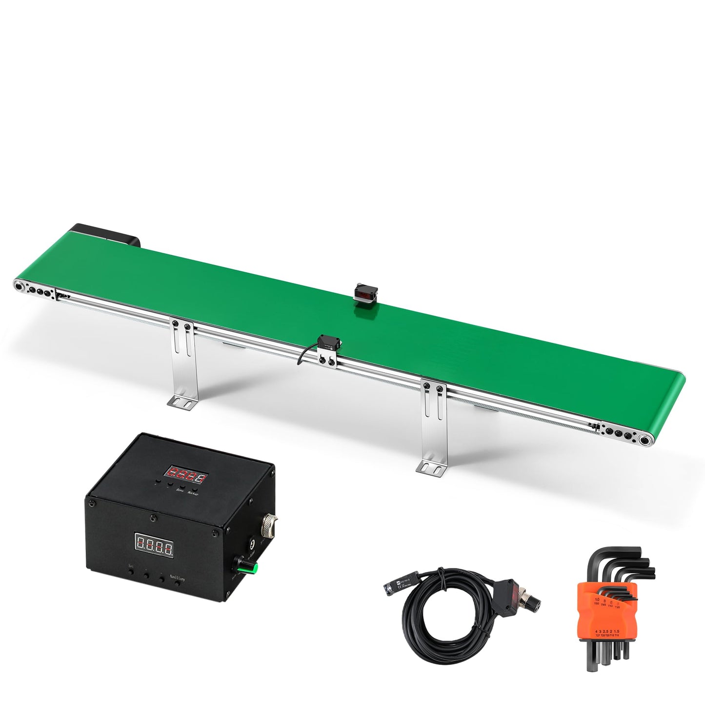 Moonshan Belt Conveyor 39 inch Conveyor with Sensor, Multi Operation Program, Desktop Version Step-Less Speed Adjustment PVC Belt Conveyor for Packaging Factory, Production Line, Home