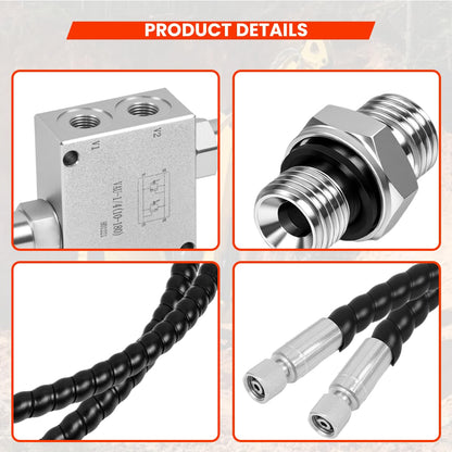 Mini Excavator Hydraulic Cushion Valve kit,1/4" Hydraulic Hoses and M14x1.5 Threaded Ends with Hydraulic Swivel Motor Buffer Dual Crossover Relief Cushion Valve