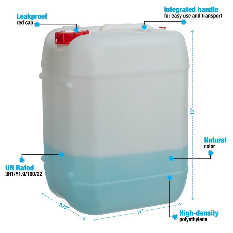 Consolidated Plastics 5 Gallon Stackable Carboy with Leakproof Cap and Handle, HDPE Food Grade, BPA Free, Made in USA (Natural)