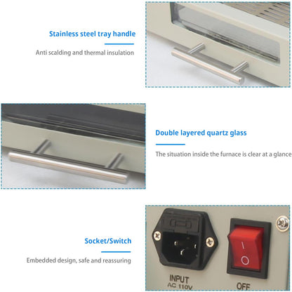 T962 Reflow Oven 110V, 800W Soldering Reflow Station, Infrared Preheat Soldering Station Temperature Range: 0 ° -280 ° C, Suitable for Electronic Digital and PCB Board Soldering
