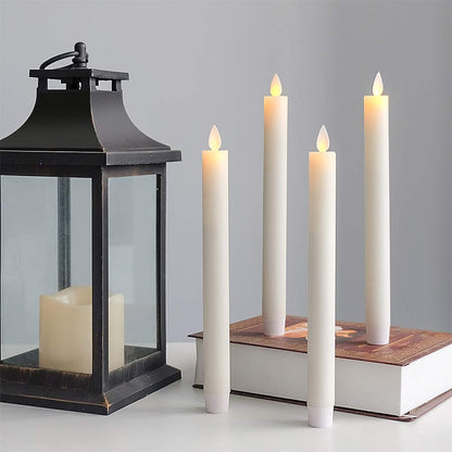 Wondise Flameless Taper Candles Remote with Timer, Battery Operated Real Wax Ivory LED Taper Candles for Christmas Window Decoration, Set of 4(D0.78 x H9.5 Inch)