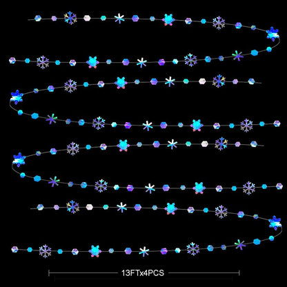 Clearance 52Ft Winter Wonderland Party Decoration Iridescent Snowflake Garland Holographic Paper Snowflake Streamer for Winter Onederland Christmas Frozen Birthday Wedding Bridal Shower Party Supplies