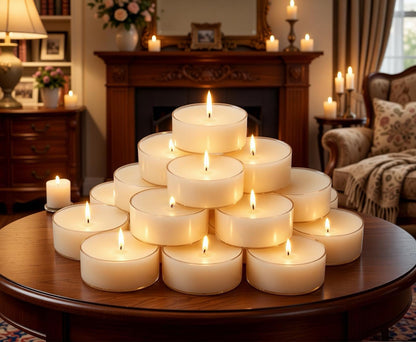 DEYBBY Natural Beeswax Tea Lights Candles, 20 Pack Handmade Beeswax Candles, Clear Cup, Great for Home Decoration, Spa, Wedding（Cream White）