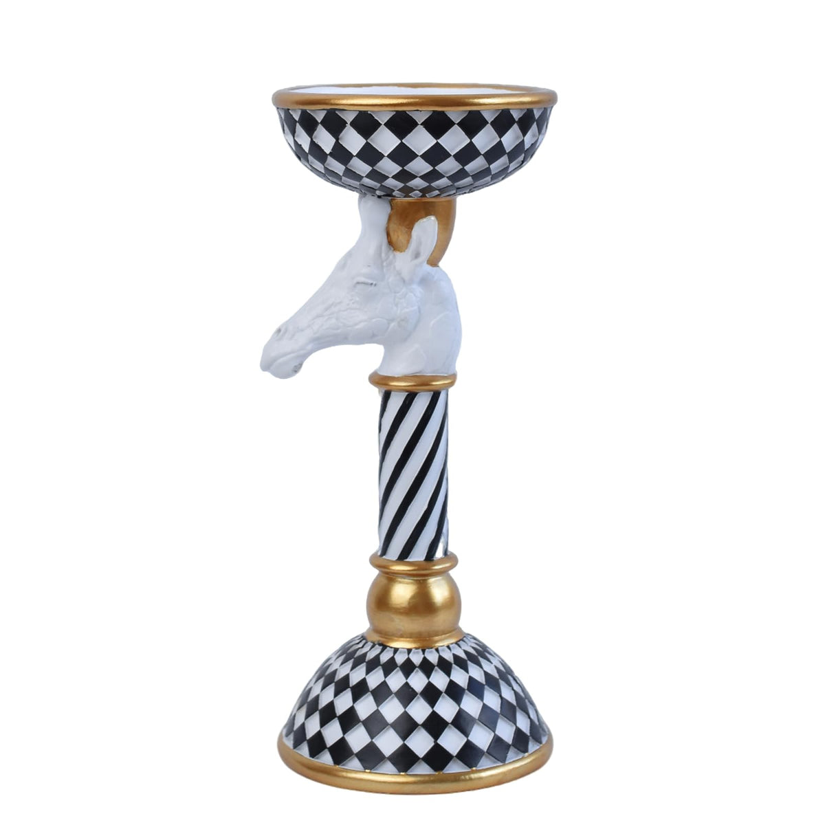 Checkered Animal Candle Holders, Resin Black White Checkered Tiger Head Candlestick Holders, Cute Black-and-White Pillar Candle Stand Home Decorations (Giraffe)