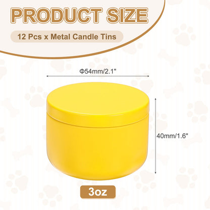 MECCANIXITY 3oz Candle Tins, 12pcs Metal Candle Tins Jars with Lids Round Empty Tin Can Containers Bulk for Storage Tea and Making DIY Arts Crafts Christmas Gifts, Yellow