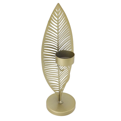 Iron Leaf Candle Holder, Minimalist Wrought Iron Candlestick Stand, Unique Leaf Shape Metal Candle Holder with Nordic Design for Dining Room Home Decor (Gold)