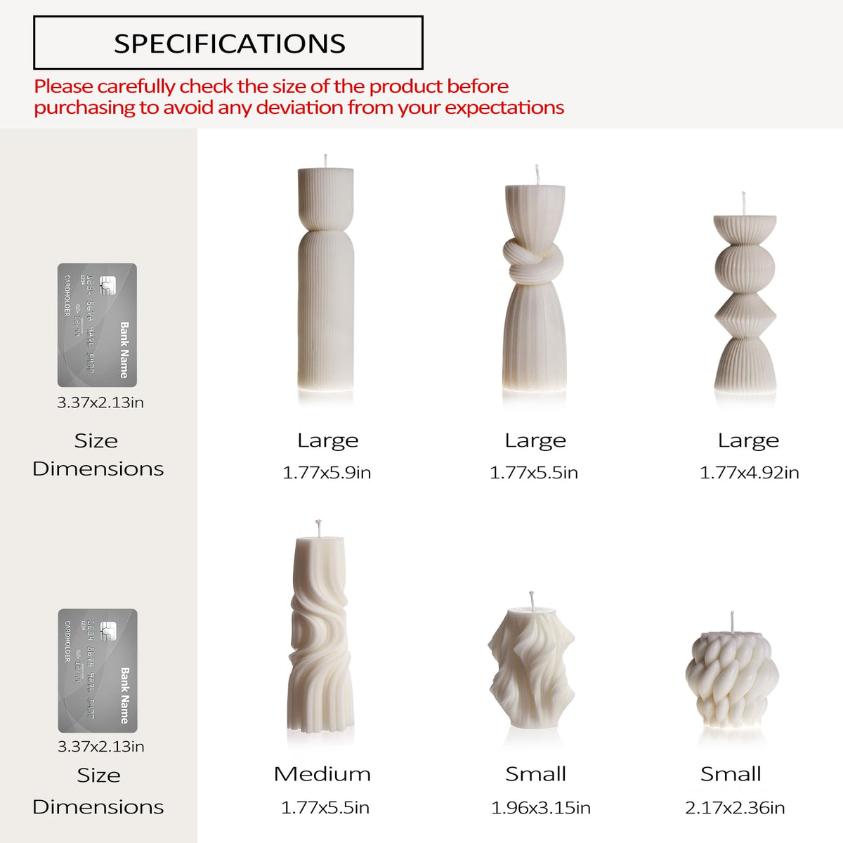 6 Pcs Small Handmade Ribbed Pillar Candle Set, Soy Wax Modern Home Decor for Living Room Bedroom, Aesthetic Table & Shelf Decor, Perfect Housewarming Gift (White, Small)