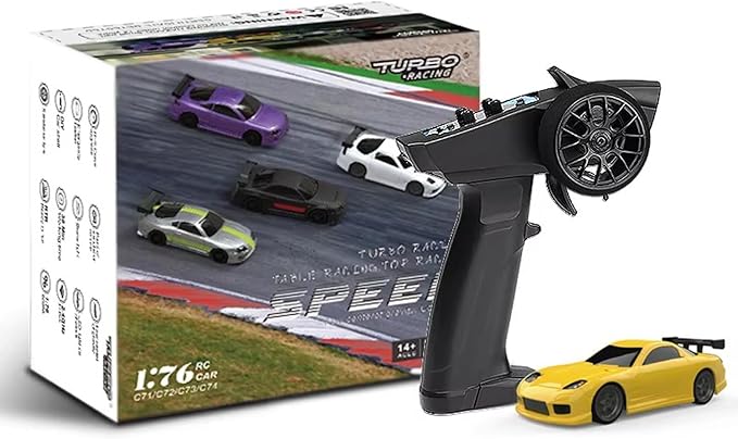 1:76 Turbo Racing Scale RC Sport Car Table Racing Remote Control Mini Model Car Full Proportional RTR Kit Toys (C71yellow)