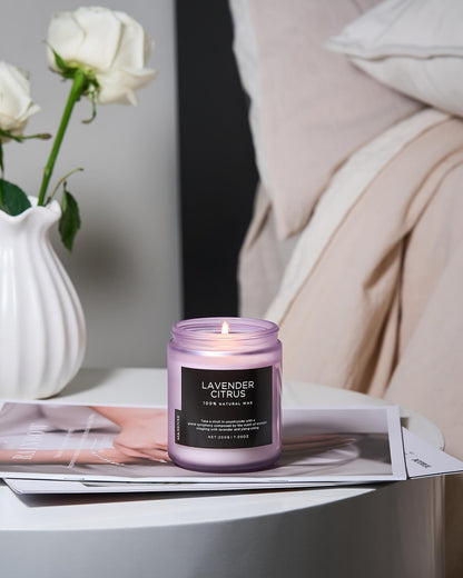 M&SENSE Lavender Citrus Scented Candles, 7.05oz Organic Soy Wax, 50 Hours Clean Burn, Non Toxic Candles for Home, Stress Relief Aromatherapy for Spa Housewarming Gift for Women Men