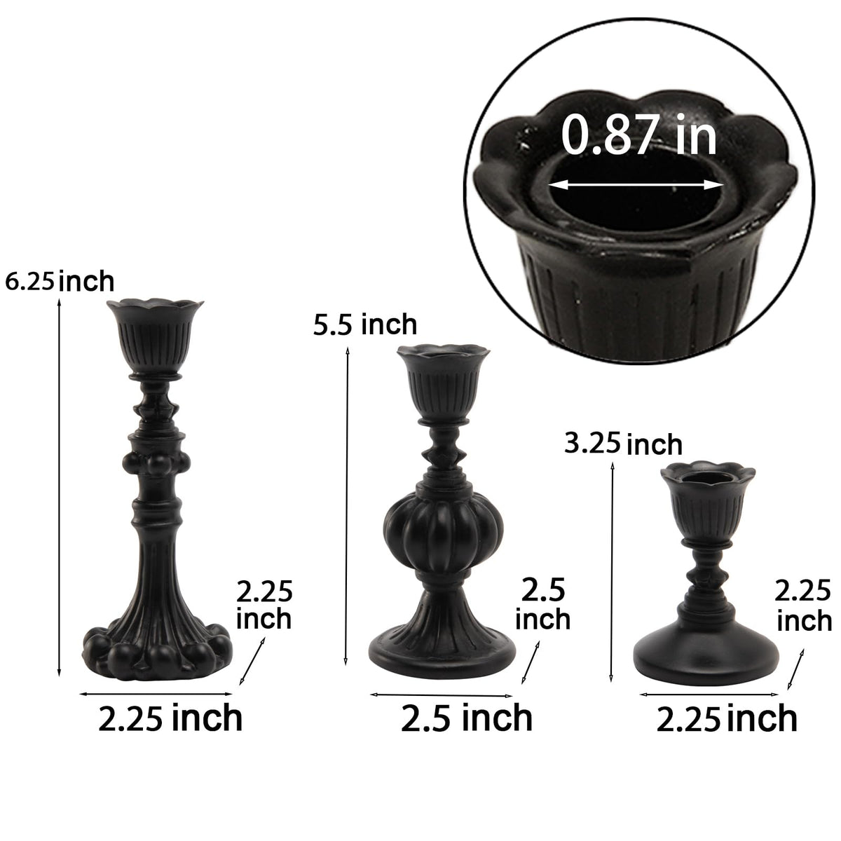 Candle Stick Candle Holder Set - Black Christmas Candlestick Holder Modern Baroque Home Decor for Coffee Table for Kwanzaa Easter Centerpiece Dinning Room Wedding Set of 3 Guichifun