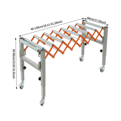 Adjustable Roller Conveyor 110LBS Telescopic Conveyor Roller Table with Scale Display & 2 Hooks Length 18'' to 51'' Height 20'' to 32'' Flexible Folding Turning Conveyor Belt 17'' Wide Conveyor Roller