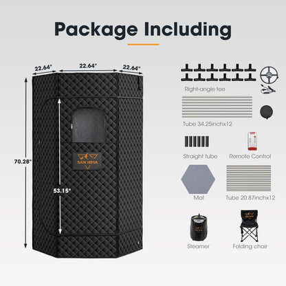 SAN HIMA Portable Sauna for Home, 1 Person Steam Sauna Box with Red Light Therapy, 3L 1500W Steamer, 9 Heat Levels, 90 Minute Timer, Foldable Chair, Remote Control, Indoor Home Spa Sauna Tent