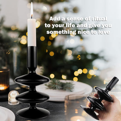 Glass Candle Holder for Taper Candles,Clear Decorative Candle Sticks Holders for Wedding Valentines Day Birthday Party Centerpiece (Black)
