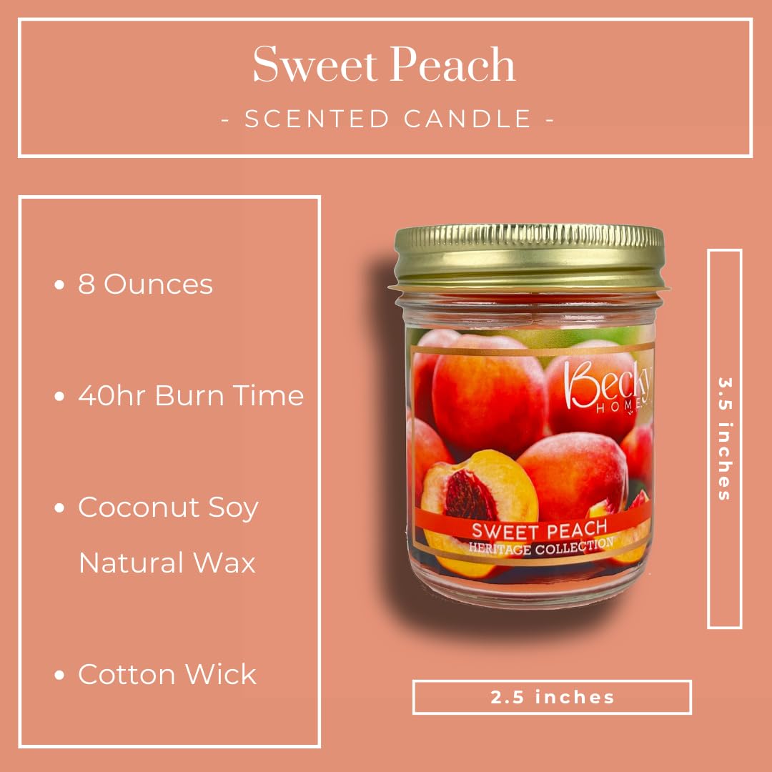 Becky Home 8oz Peach Scented Candles for Home, 45 Hrs Soy Wax Candle, Peach Candle for Stress Relief, Fall Candles, Candle Gifts for Men and Women