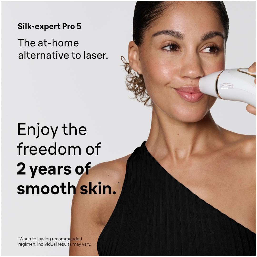 Braun IPL at Home Laser Hair Removal for Women and Men, Silk Expert Pro 5 PL5137 with Venus Swirl Razor, Permanent Visible Hair Reduction in Hair Regrowth for Body & Face, Corded, PL5137