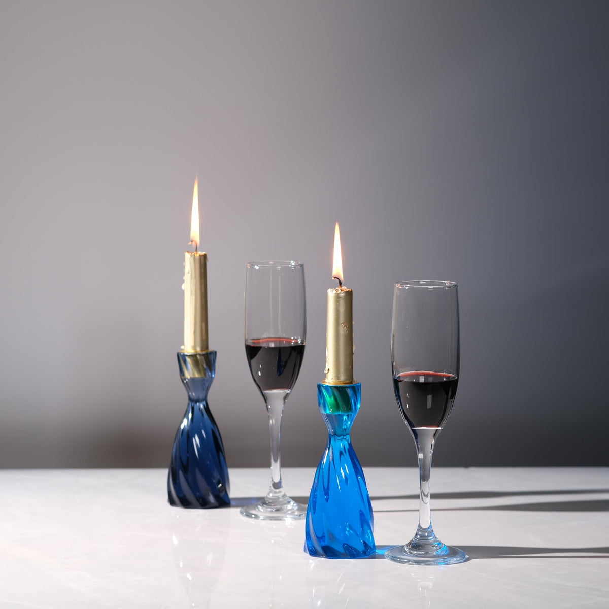 ICNBUYS Twizzle Twist Candle Holder, Decorative Candle Holder for Table Display, Romantic Decoration, Unique Home DÉCOR Aesthetic, Housewarming Gift, Blue Height 5.7 inches Set of 2 - Resin