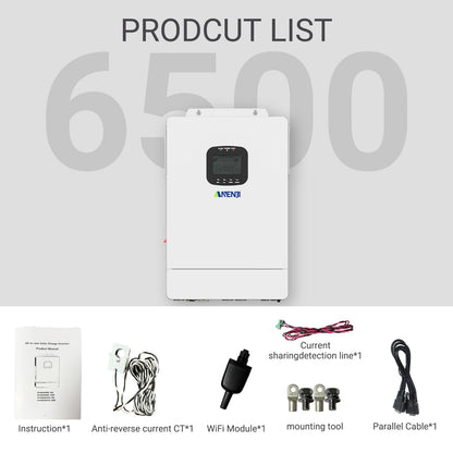 6500W Hybrid Solar Inverter 48V,Dual MPPT,300V 60A Charger,Split Phase 120V,Support Parallel Pure Sine Wave Off-Grid+On-Grid Inverter for Home Loads,Lead Acid/Lithium Battery Compatible