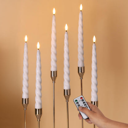 Girimax White Flameless Taper Candles with Remote, Spiral Candles Battery Operated, Flickering LED Wax Candlesticks Set of 6