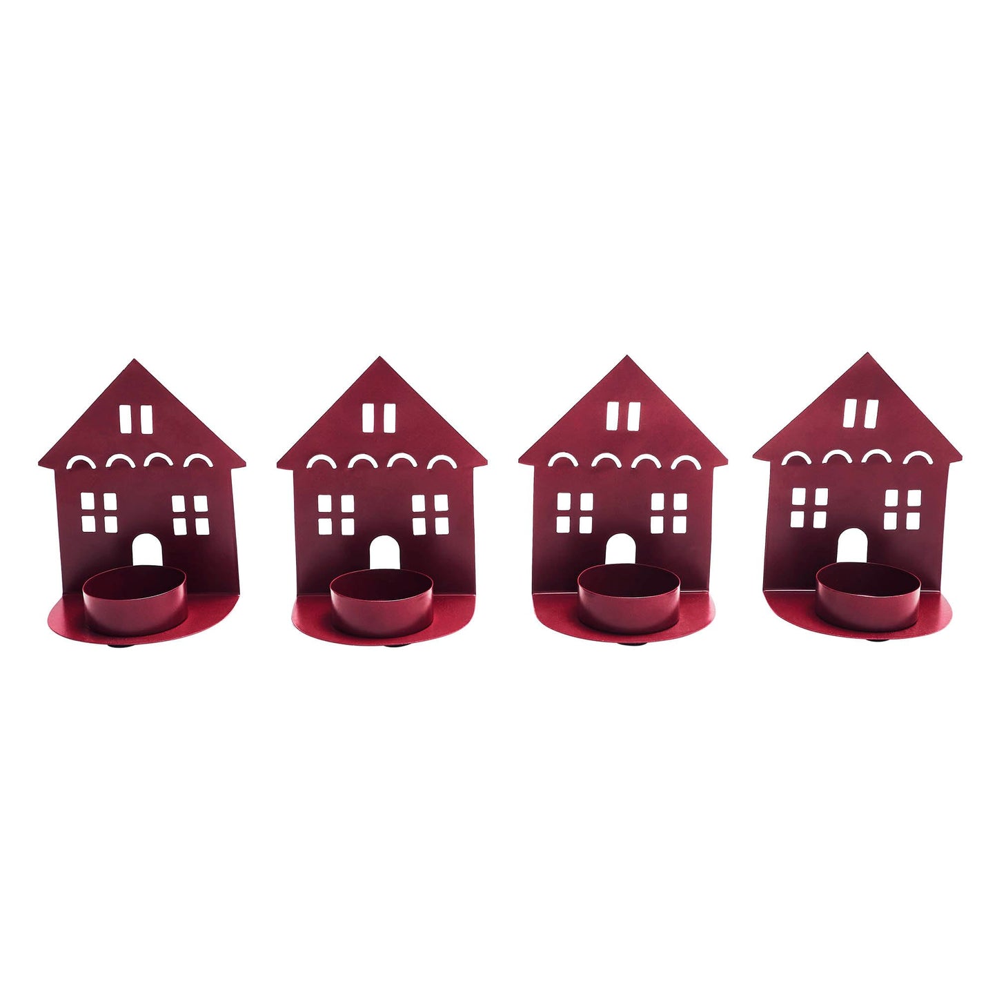 VHC Brands Tealight Holder House Burgundy Set of 4 4.5x3.75x2.25